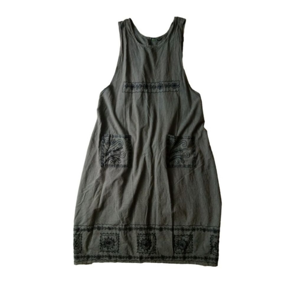 Neelam Green Embroidered Sleeveless Maxi Length Apron Dress Women's Free Size